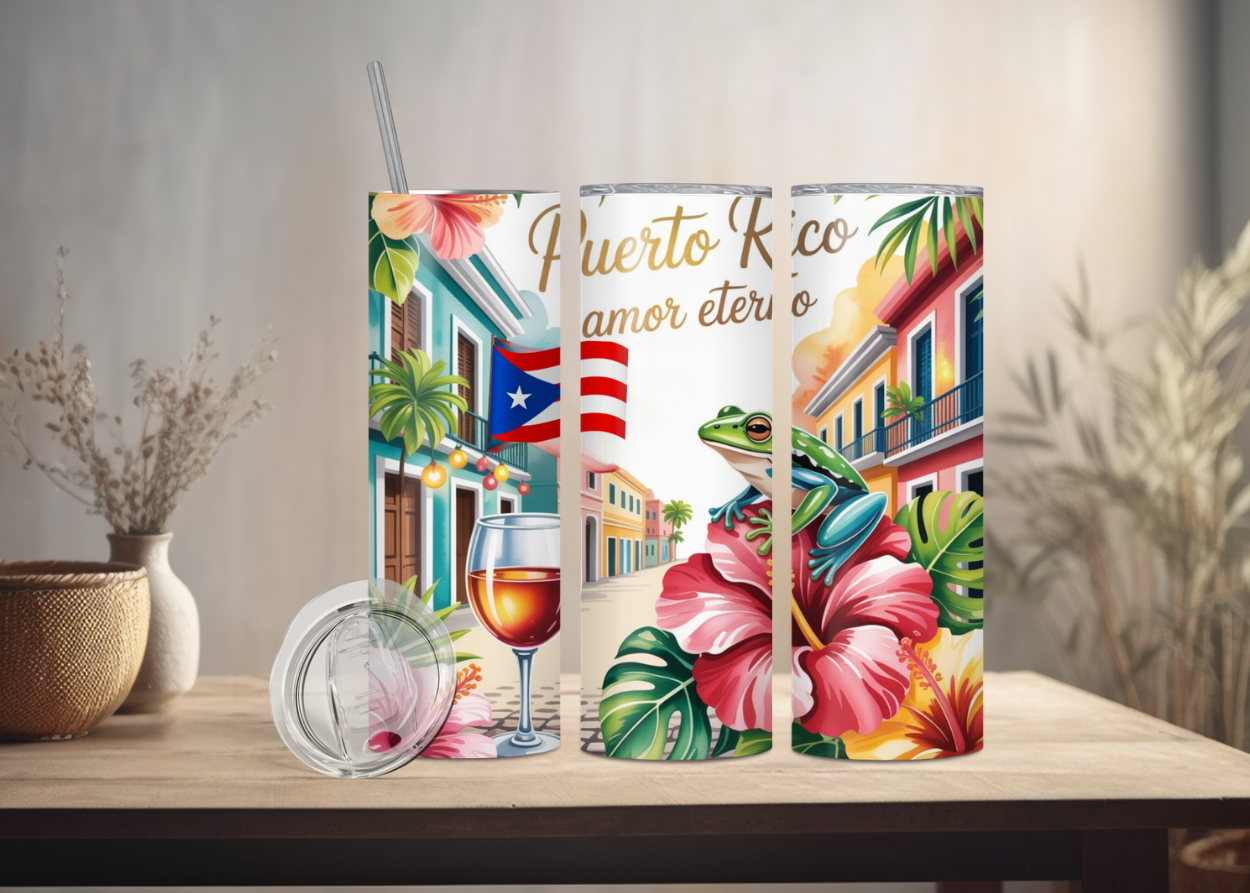 Puerto Rico Collection II - 20-ounce Tumblers for Coffee & Water with Boricua Design & Tropical Artwork Drinkware Bottle