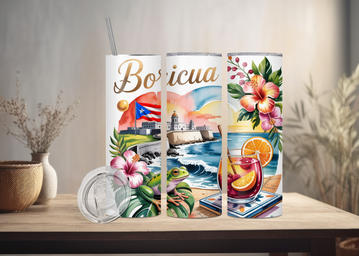 Puerto Rico Collection II - 20-ounce Tumblers for Coffee & Water with Boricua Design & Tropical Artwork Drinkware Bottle