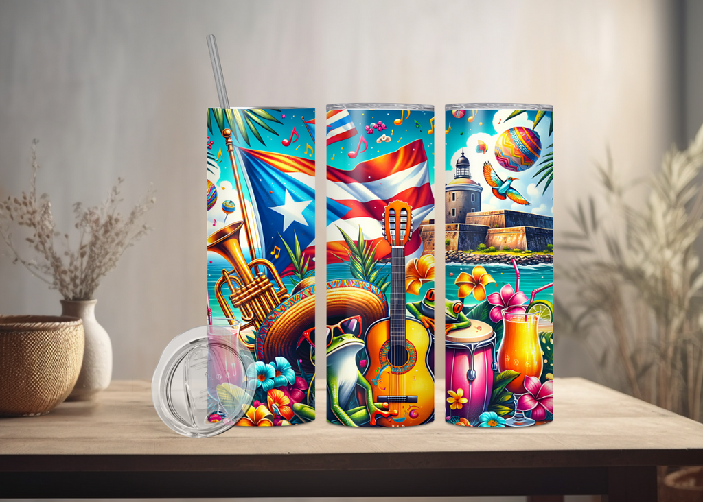 Puerto Rico Collection II - 20-ounce Tumblers for Coffee & Water with Boricua Design & Tropical Artwork Drinkware Bottle