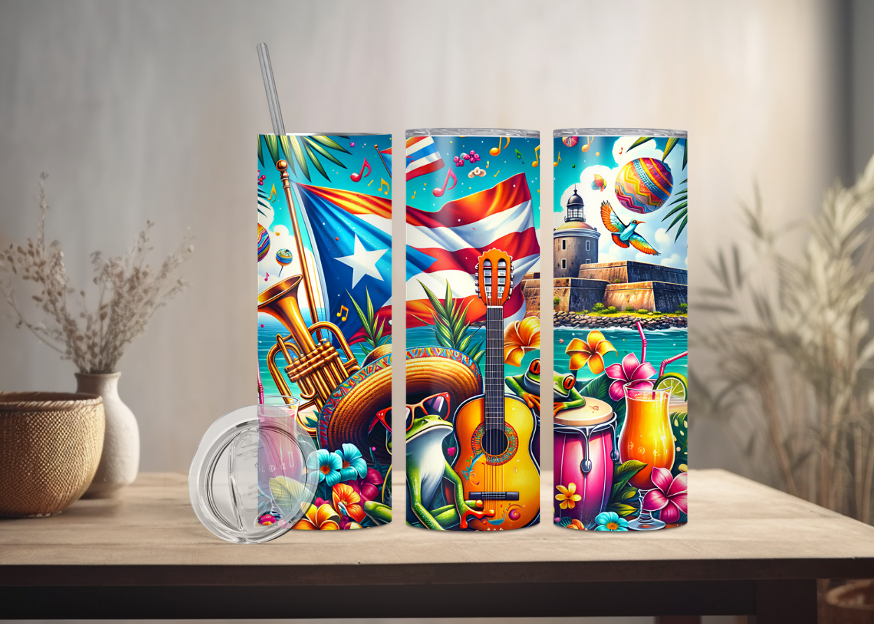 Puerto Rico Collection II - 20-ounce Tumblers for Coffee & Water with Boricua Design & Tropical Artwork Drinkware Bottle