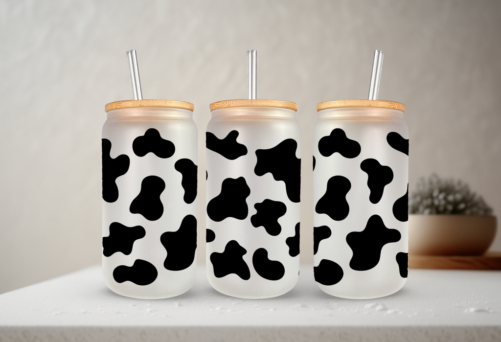 Cow Spot 16oz Frosted Glass