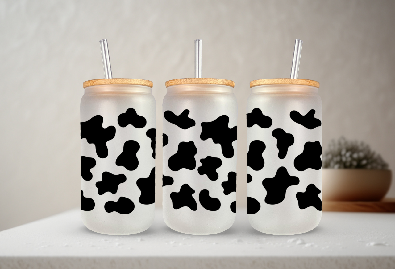 Cow Spot Frosted Glass 16oz