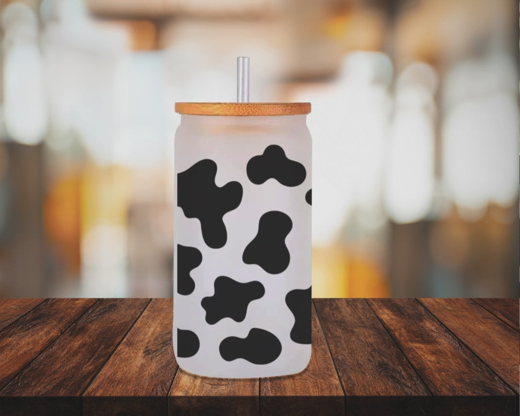 Cow Spot Frosted Glass 16oz