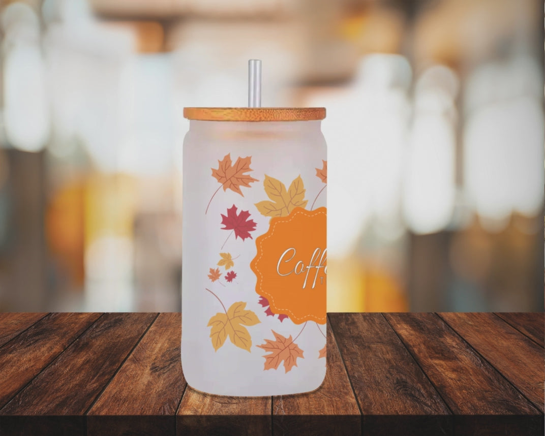 Fall Leaves Frosted Glass 16oz